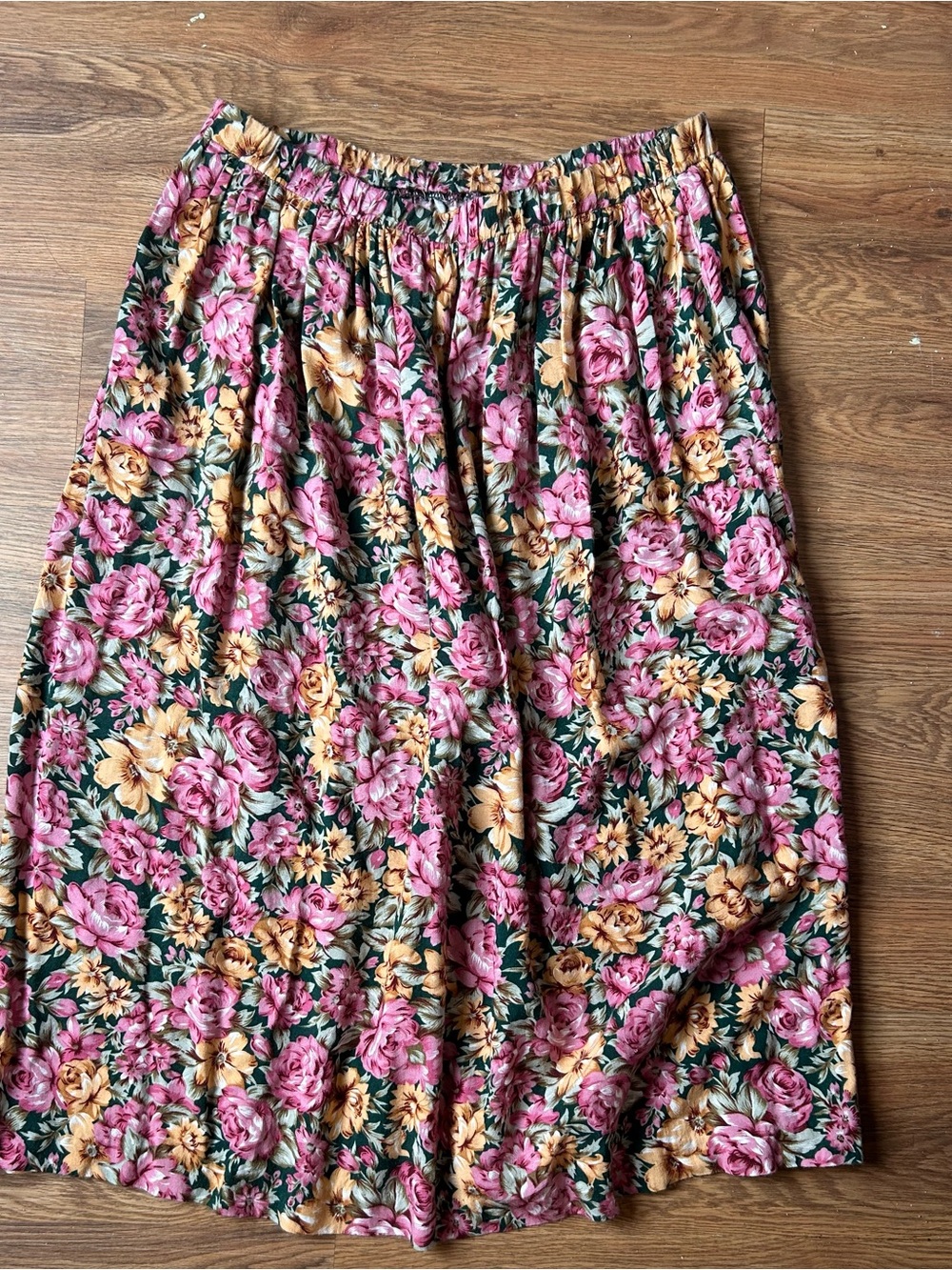 Floral Midi Skirt - Pink & Gold Floral